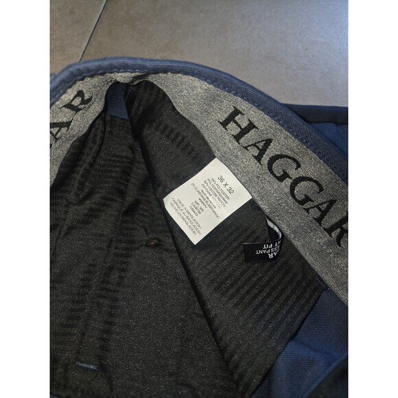 J.M. Haggar Men's 4-Way Stretch Dress Pant-Check Glen Plaid Dark Navy 36W x 32L - Picture 3 of 4